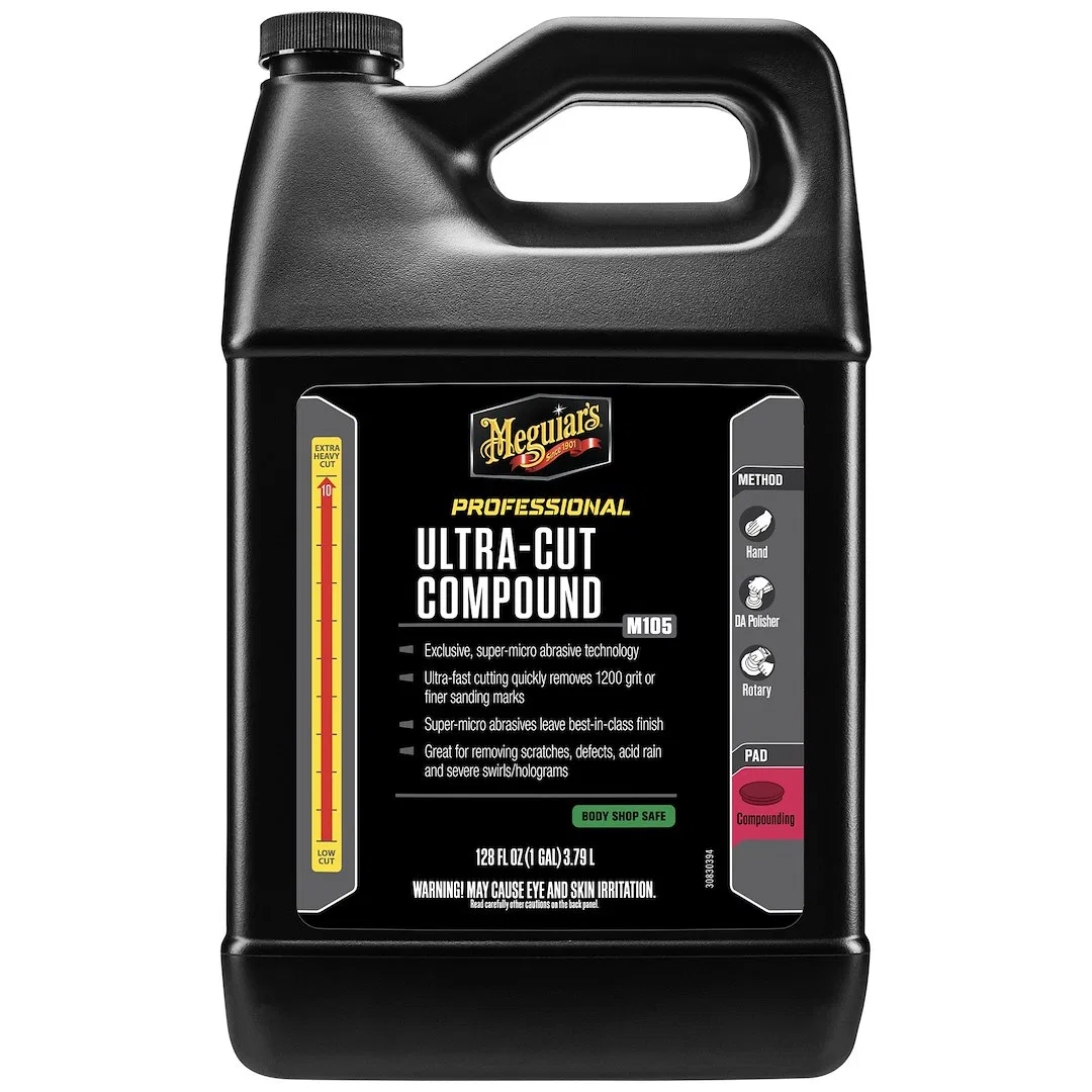 M10501 – MEGUIARS WAX Polishing Compound, Removes Light Swirls and Adds Gloss Clarity Ultra Cut Compound Liquid 1 Gal...